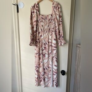 Floral Linen Midi Smock Dress XS